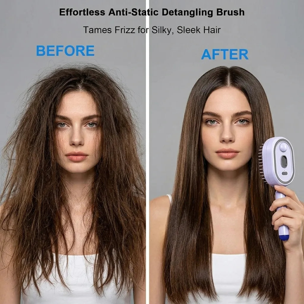 After: smooth, sleek, frizz-free hair with the MistCare brush
